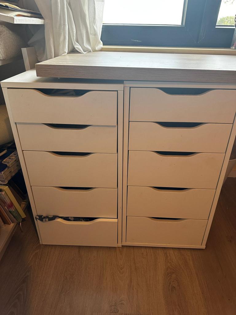 2 ladekasten alex ikea wit, Ophalen, Gebruikt