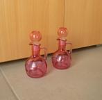 Set van 2 fuchsia roze transparante glazen karaf kruik fles, Ophalen of Verzenden