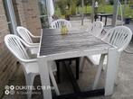 Table de jardin en bois + 5 Chaises Grosfillex, Tuin en Terras, Tuintafels, Ophalen, Gebruikt, Rechthoekig, Plastic