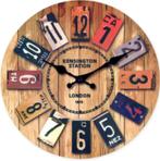 Ronde wandklok van hout Kensington Station London (25cm), Huis en Inrichting, Woonaccessoires | Klokken, Ophalen of Verzenden