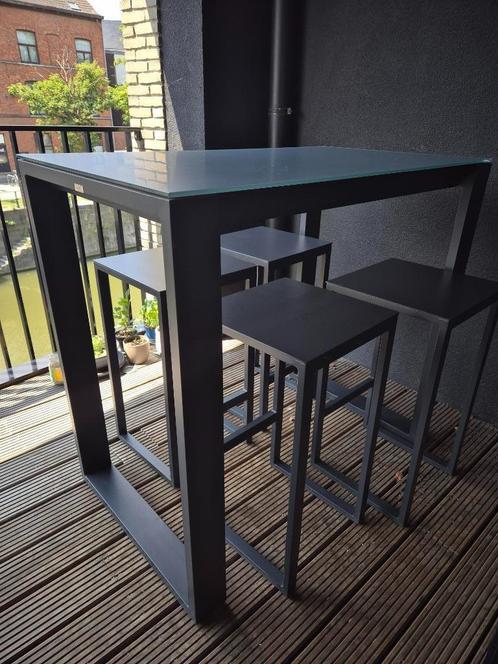 Tuintafel hoog met 4 stoelen, Tuin en Terras, Tuintafels, Zo goed als nieuw, Rechthoekig, Metaal, Ophalen