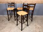 Barkruk 4x vintage rush biezen brocante, 4 krukken, Ophalen, Gebruikt, Hout