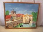Leuk Geschilderd Werk 'Oude Brug en Stad' - L Nijs, Antiek en Kunst, Kunst | Schilderijen | Klassiek, Ophalen of Verzenden