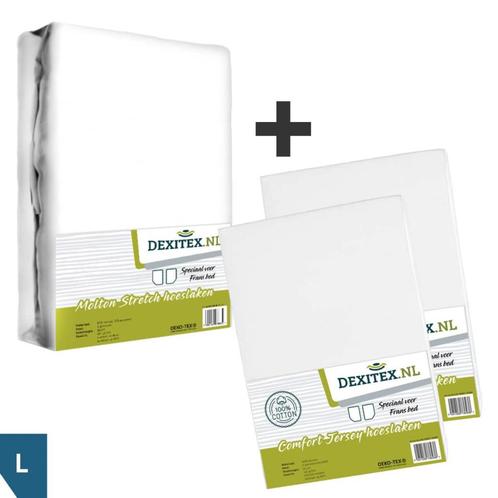 Textielpakket Frans bed - 1 molton met 2 hoeslakens - links, Caravans en Kamperen, Caravanaccessoires