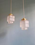 Paar Skyscraper Art Deco hangers in gesatineerd glas, Ophalen of Verzenden