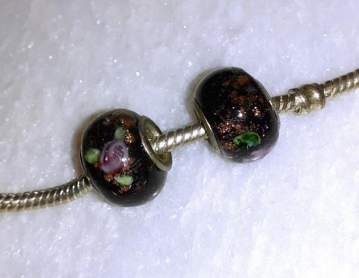 Murano Bedels set voor bedelarmband zwart met rosegold, Handtassen en Accessoires, Bedels, Nieuw, Overige merken, Glas of Kristal