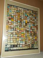 Bier-kader met poster/puzzel met etiketten jaren 1980-1990, Verzamelen, Overige merken, Reclamebord, Plaat of Schild, Gebruikt