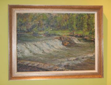 Schilderij "de waterval" uit 1956 van Raymond Delhaye  beschikbaar voor biedingen