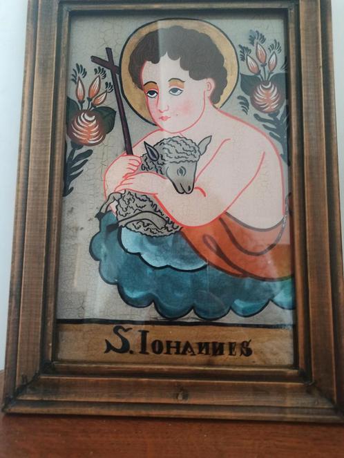 Zeldzaam. Religieus icoon geschilderd op glas. Sint Jan, Antiek en Kunst, Kunst | Schilderijen | Klassiek, Ophalen of Verzenden