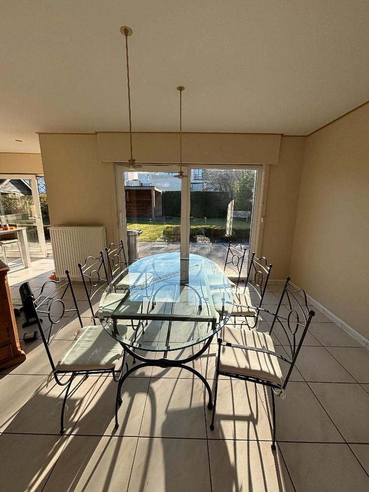 Prachtige Tafel Ijzer & Glas, Maison & Meubles, Tables | Tables de salon, Comme neuf, 50 à 75 cm, 100 à 150 cm, 200 cm ou plus