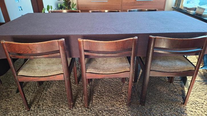 6 houten vintage / art deco eetkamer stoelen ; japandi, Huis en Inrichting, Stoelen, Gebruikt, Vijf, Zes of meer stoelen, Hout