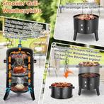 Rookoven 3-in-1 houtskool grill rookton + deksel thermometer, Tuin en Terras, Houtskoolbarbecues, Ophalen