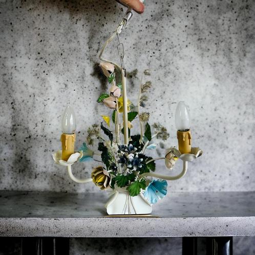 Vintage luster / hanglamp /  chandelier met bloemen, Antiek en Kunst, Antiek | Verlichting, Ophalen of Verzenden