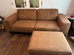 Lederen cognac kleur 3zit zetel inclusief poef, Ophalen, Minder dan 75 cm, Driepersoons, Leer