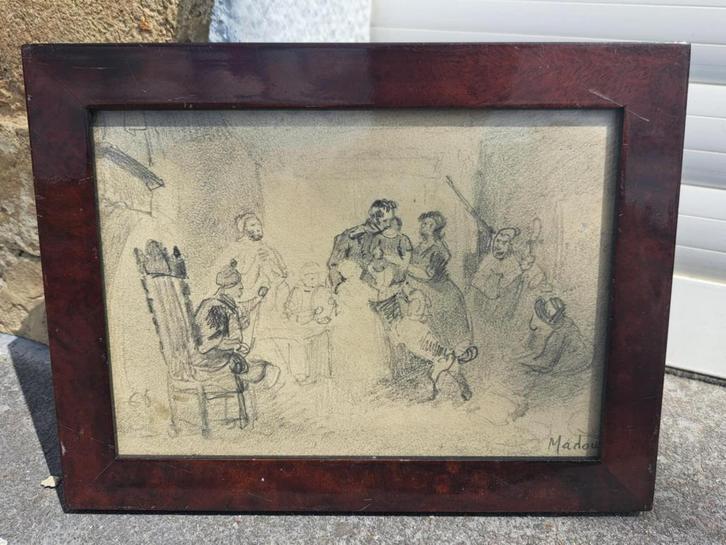 dessin signe jean baptiste madou, Antiek en Kunst, Kunst | Tekeningen en Fotografie, Ophalen of Verzenden