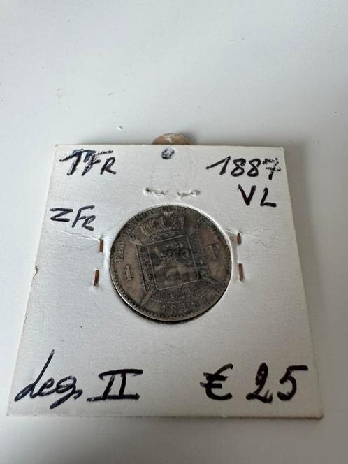 Zilveren 1 Frank 1887 Leopold 2 (198), Postzegels en Munten, Munten | België, Zilver, Ophalen of Verzenden
