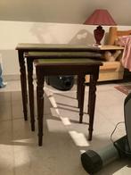 3 bijzettafels in massief en leder, Ophalen, Gebruikt, 50 tot 100 cm, Overige houtsoorten