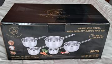 Set de 5 casseroles, poêles en acier inoxydable., Enlèvement, Neuf, Inox, Plaque céramique
