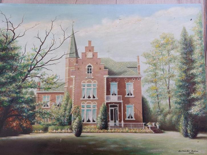 Schilderij kasteel van Mr. Fraikin uit Haacht.  0486 215927, Antiek en Kunst, Kunst | Schilderijen | Klassiek, Ophalen