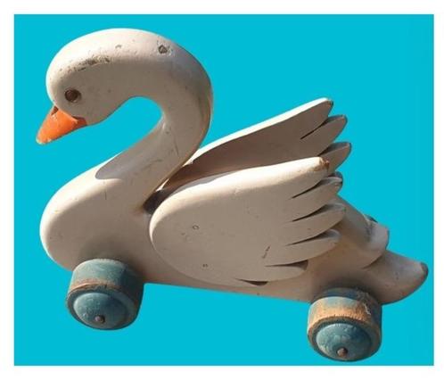 Vintage speelgoed 🦢 kleine zwaan op houten wielen, Kinderen en Baby's, Speelgoed | Houten speelgoed, Gebruikt, Duw- of Trekspeelgoed