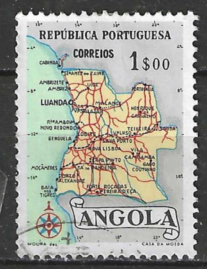 Angola 1955 - Yvert 384 - Kaart van Angola - 1 a. (ST), Postzegels en Munten, Postzegels | Afrika, Verzenden