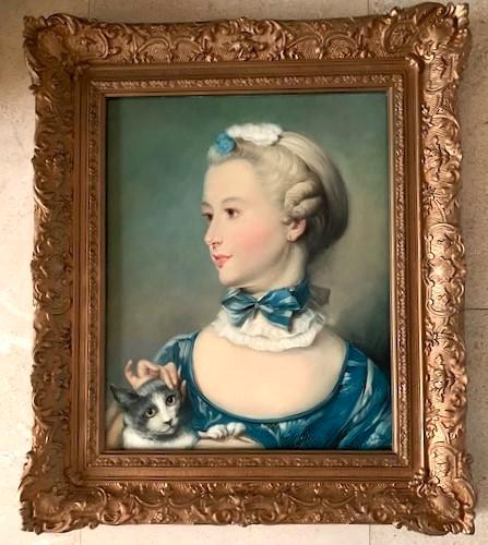 Meisje met poes - naar Jean-Baptiste Perronneau (1715-1783), Antiek en Kunst, Kunst | Schilderijen | Klassiek, Ophalen of Verzenden