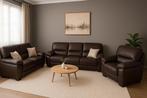 Salon / Canapé / Fauteuil cuir italien marron – 3 pièces, Ophalen, Zo goed als nieuw