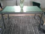 metalen tafel met glazen blad, Huis en Inrichting, Ophalen, 100 tot 150 cm, 50 tot 100 cm, Vijf personen of meer
