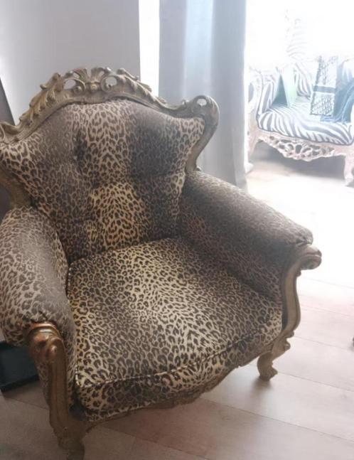 Panter barok stoel, Huis en Inrichting, Stoelen, Gebruikt, Eén, Hout, Stof, Bruin, Ophalen