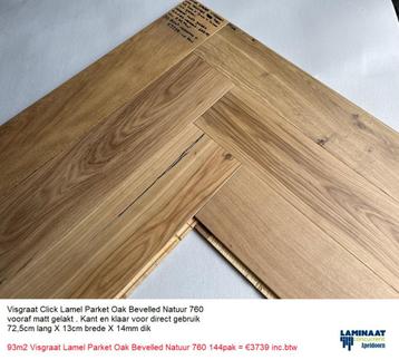 93m2 Visgraat Lamel Parket Click Oak Bevelled 144pak = €3739 beschikbaar voor biedingen