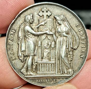 France - Médaille d'argent mariage 1858 (Pingret) 12.25 gr. disponible aux enchères