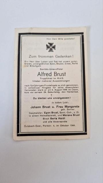 Bidprentje unteroffizier Alfred Brust. beschikbaar voor biedingen