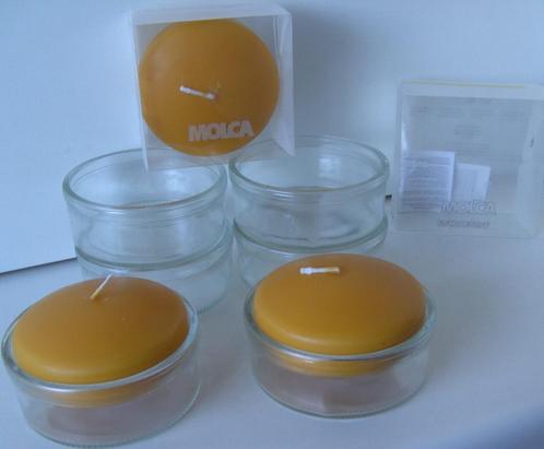 KAARSEN DECORATIEF HONING/GEEL dia 8 CM incl GLAZEN SCHAALTJ, Huis en Inrichting, Woonaccessoires | Kandelaars en Kaarsen, Nieuw