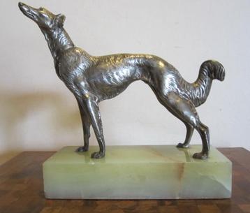 Antieke art deco bronzen windhond barzoi, Louis Carvin