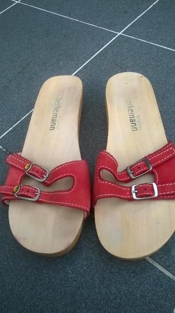 dames instekers maat 37  met houten zool merk berkemann, Berkemann, Gedragen, Rood, Sandalen of Muiltjes