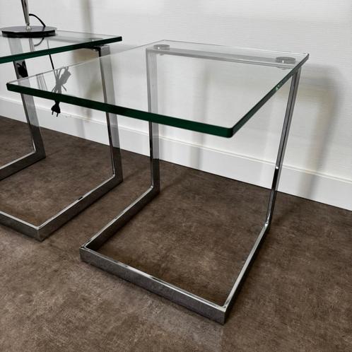 Set Gebra glazen bijzettafels, Huis en Inrichting, Tafels | Bijzettafels, Gebruikt, Rechthoekig, 45 tot 60 cm, Minder dan 55 cm