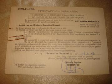 Ancienne Attestation pour Cyclomoteur Honda 49 CC CB50 1966, Enlèvement ou Envoi, Honda
