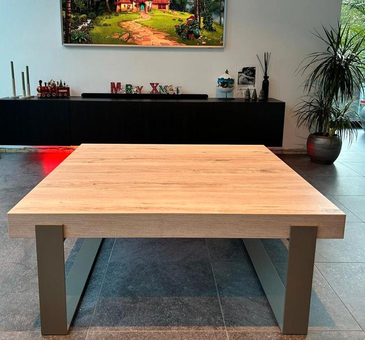 degelijke salontafel houtlook staal onderstel gepoedercoat, Huis en Inrichting, Tafels | Salontafels, Nieuw, Minder dan 50 cm