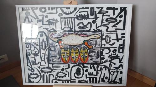 Afrikaans schilderij Jean-Baptiste Degbeni (Benin) 83 x63 cm, Antiek en Kunst, Kunst | Schilderijen | Modern, Ophalen