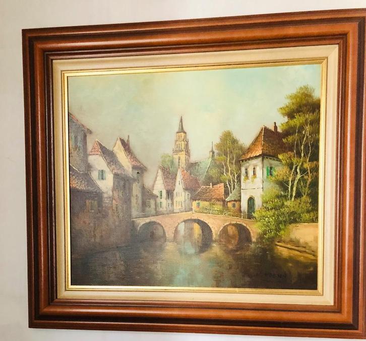 Mooie olieschilderij v. Brugge/ W. Hoesen, Antiek en Kunst, Kunst | Schilderijen | Klassiek, Ophalen