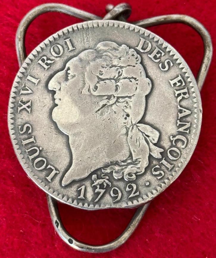 Antieke geldclip met Louis XVI zilveren munt 1792, Antiek en Kunst, Antiek | Zilver en Goud, Zilver, Ophalen of Verzenden