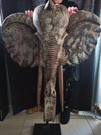 tête d'éléphant en bois sur support, Antiquités & Art, Enlèvement