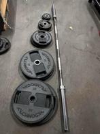112,5kg Technogym Gewichten + Olympische Barbel, Sport en Fitness, Fitnessmaterialen, Ophalen, Gebruikt, Halterschijven