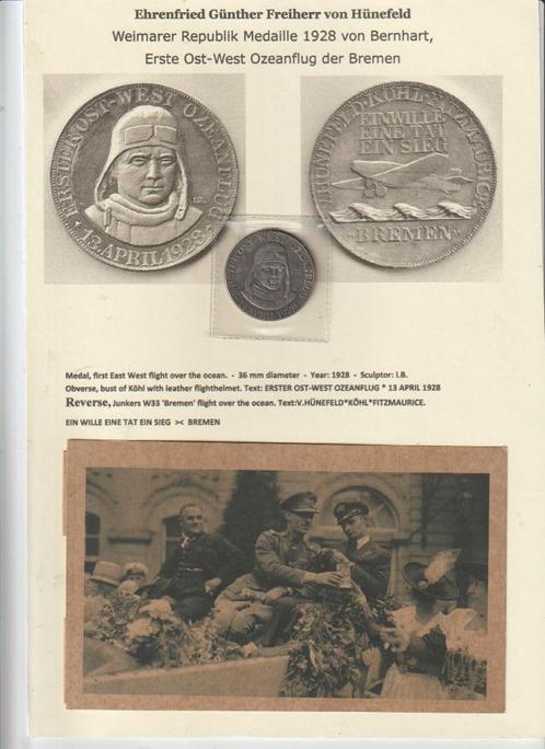 Transatlantik Flug (Bremen) 1928, munt, foto's, flyer., Verzamelen, Foto's en Prenten, Gebruikt, Foto, Buitenland, Voor 1940, Verzenden