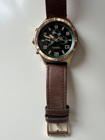 Heren horloge Groen Leder Fossil, Cuir, Or, Enlèvement, Neuf