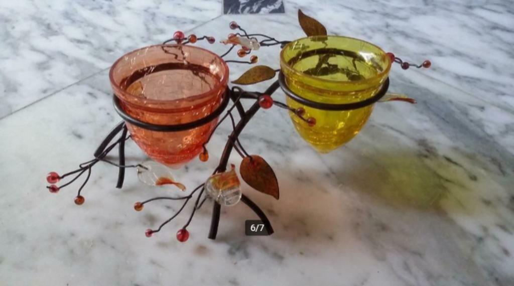 Metalen kaarsenhouder met kaarsenhouders in glas nieuw, Nieuw, Ophalen of Verzenden, Metaal, Bruin