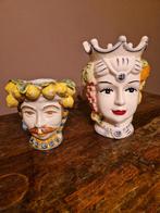 Paar Siciliaanse hoofden in Caltagyron keramiek, Antiek en Kunst, Ophalen of Verzenden