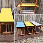 houten bijzettafels met toffe kleur ( 2 schuiven) - 7 stuks, Huis en Inrichting, 45 tot 60 cm, Gebruikt, Vintage, Rechthoekig