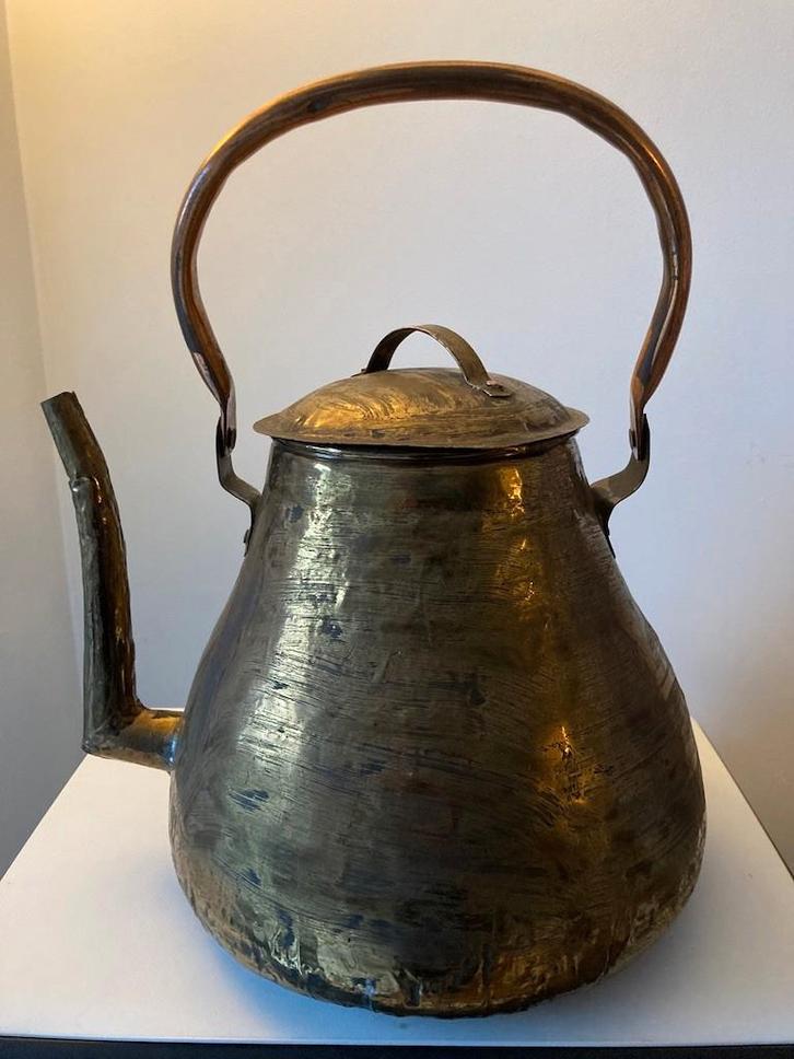 Antieke koperen waterketel met tinvoering, handvat en deksel, Antiek en Kunst, Antiek | Brons en Koper, Koper, Ophalen of Verzenden