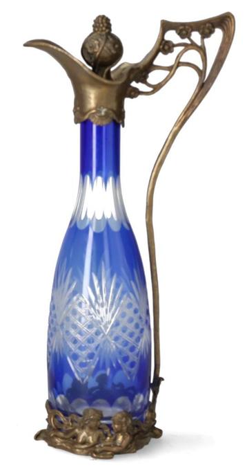  Art Nouveau  Kristal  karaf met bronzen beslag, rond 1900 beschikbaar voor biedingen